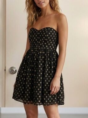 Black Gold Strapless Cocktail Dress Formal Mini Metallic Party Dress